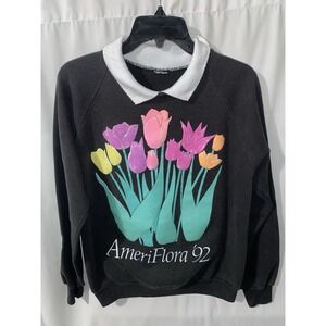 Vintage AmeriFlora 92 Sweatshirt Floral Flowers Puff 90s Collared 20x24